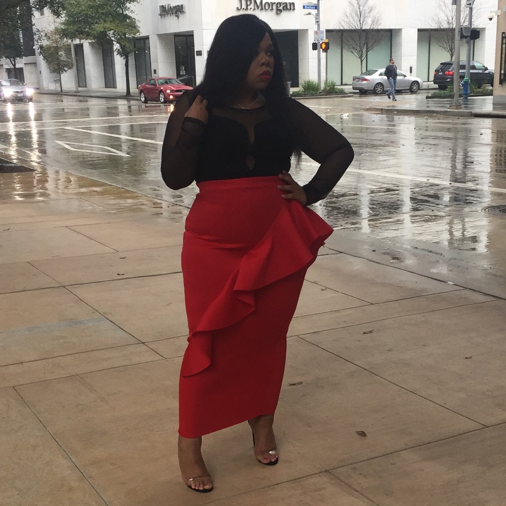 🔥 Red Ruffled Bandage Maxi Skirt
